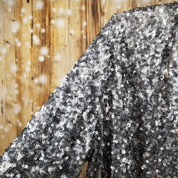 NEW!! Chico's Travelers Gray Sequin Women's Sz. 16/18 Open Front Blazer - Picture 4 of 7